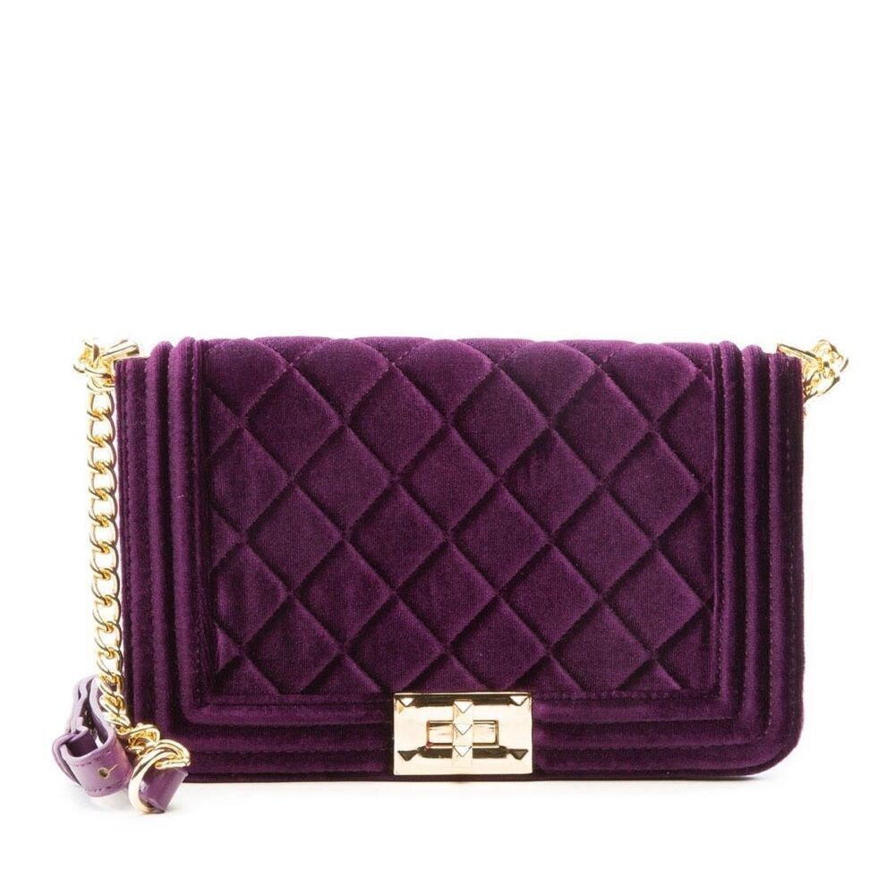 Luxury Quilted Purple Velvet Crossbody Bag | Gold Chain Strap | New with Tags